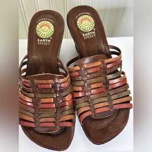 Earth Spirit Brown and Tan Mules with Woven Design